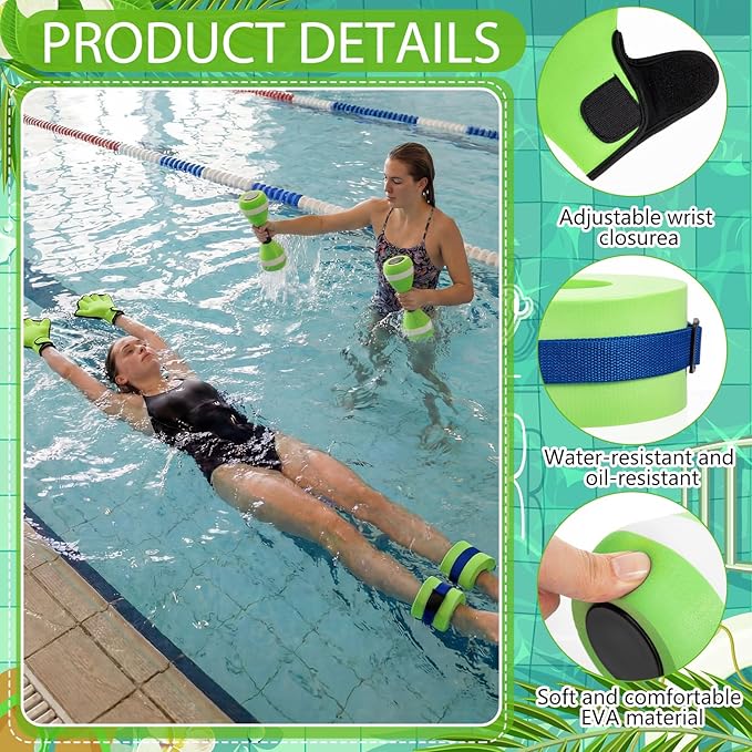 Hungdao Water Aerobics Set for Aquatic Exercise Include Foam Water Dumbbell Swim Aquatic Cuffs Ankle Arm for Sport Swimming Glove Pool Resistance Weights Fitness Equipment for Workout Training