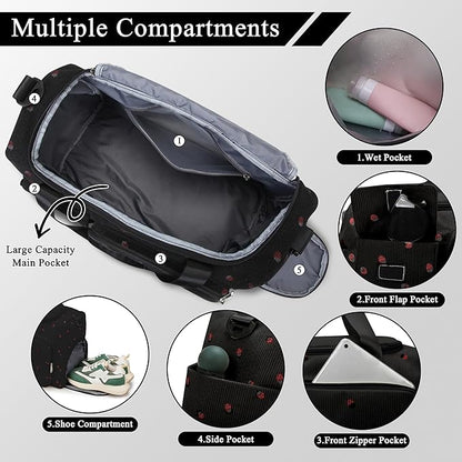 Small Gym Bags for Women, Travel Duffle Bag with Shoes Compartment, 4 in 1 Carry on Weekender Overnight Bag with Dry Wet Separated Pocket, Sport Gym Tote Bag for Yoga, Dance, Swimming, Workout, Ballet
