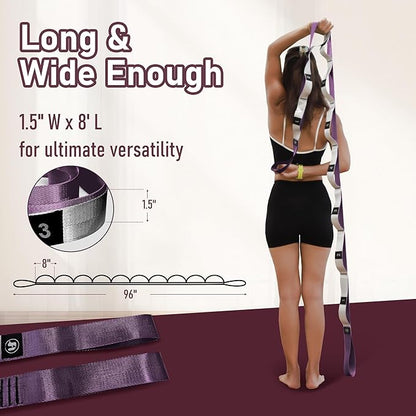 Stretch Bands for Exercise, Non Elastic Yoga Stretching Strap with Loops, 3.8cm x 2.45m, Stretching Bands for Physical Therapy, Yoga, Pilates, Dance, Gymnastics Exercise
