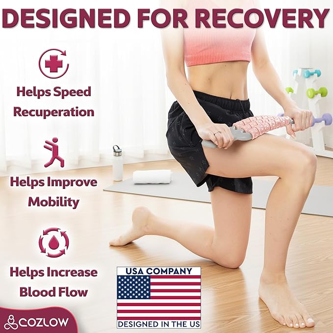 Triple Roller Massage Stick - Body Massager for Muscles - Fascia Rolling Tool - Deep Tissue Therapy for Myofascial Release and Lymphatic Drainage - Handheld Anti Cellulite Device - by Cozlow
