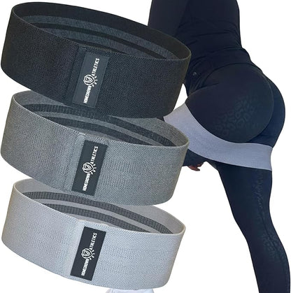 Fabric Resistance Bands, Non-Slip Hip Circle Bands for Glute Workouts, Yoga, Set of 3 with mesh Carrying Bag. (Light, Medium, Heavy) (Black/Gray/Light Gray)