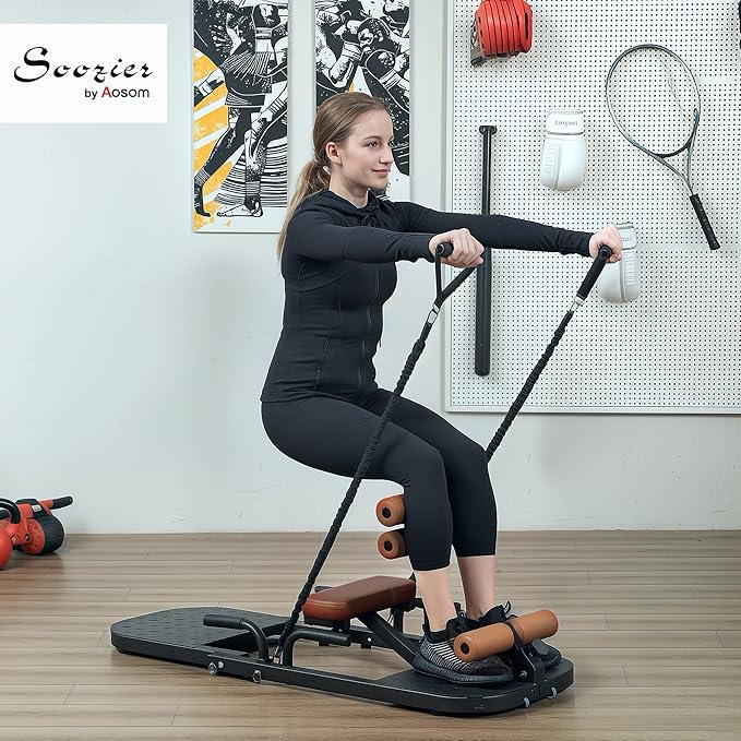 Soozier Foldable Sissy Squat Machine, Hip Thrust Machine with Push Up Stand and Wheels, Multipurpose Glute Workout Equipment for Home Gym