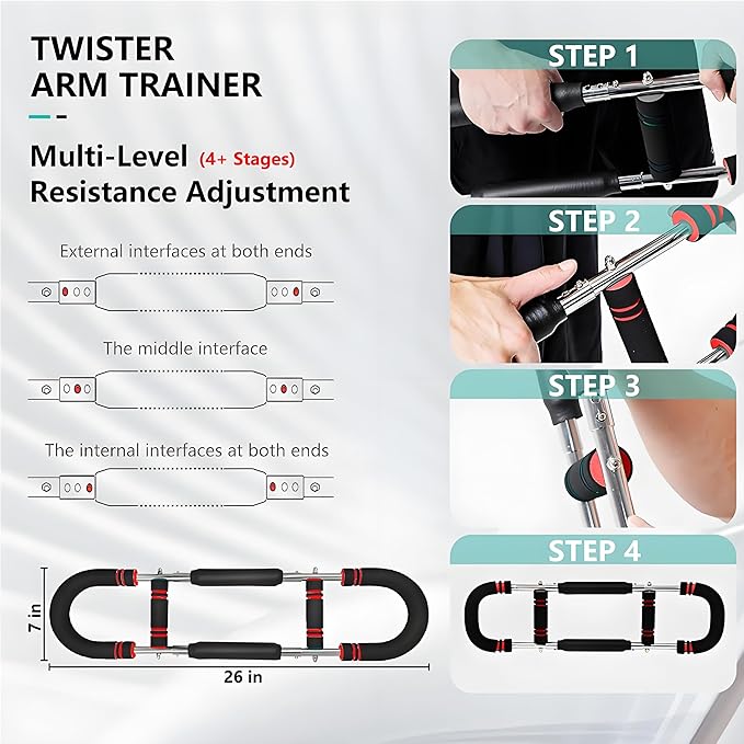 Twister Arm Trainer, Adjustable Resistance Levels Chest Workout Equipment for Men & Women, Portable Detachable Upper Body Fitness Machine for Home & Gym