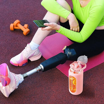 SIEROZUR 64 oz Glass Water Bottle with Straw and Handle Lid Half Gallon Motivational Glass Bottle with Silicone Sleeve and Time Marker Large Reusable Sports Water Jug for Gym Home Workout
