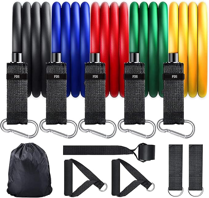 FixtureDisplays® Resistance Band Set with Door Anchor, Ankle Strap, Exercise Chart, and Carrying Bag 18190NEW Ship Quickly