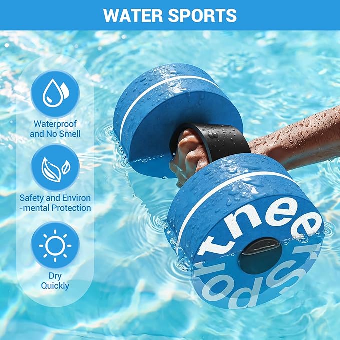 Sportneer Water Weights Aquatic Exercise Dumbbells Water Dumbbell Aerobics Workouts Set of 2 EVA Foam Pool Weights Dumbbells Set Aqua Fitness Barbells Equipment for Water Aerobics Weight Loss