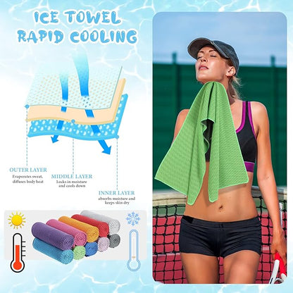 Hosuly 20 Pcs Cooling Towel 47 x 12 Inch Ice Towel for Neck, Microfiber Cool Towel, Breathable Soft Chilly Towel for Yoga, Sports, Gym, Camping, Golf, Running, Fitness, Workout(Multicolor, 20 Pcs)