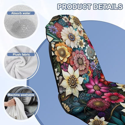 Bulopur Hippie Dahlia Floral Beach Towel Car Seat Bucket Terry Cloth Seat Covers Blanket Absorbent Soft Fabric Modern Car Decor Accessories