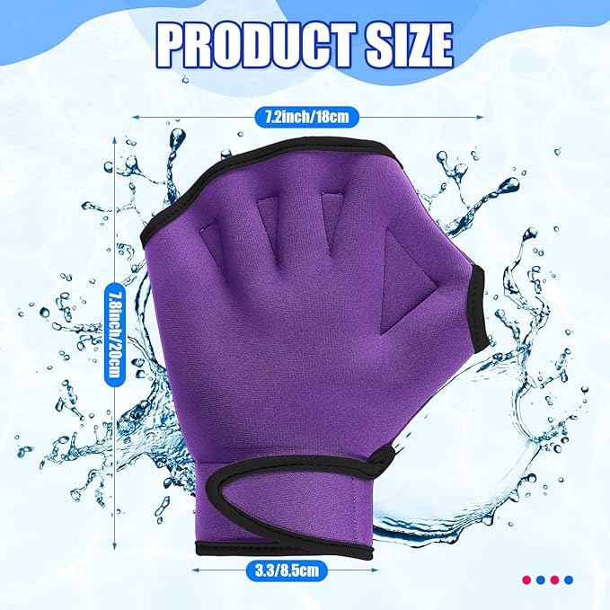Sumind 2 Pairs Swimming Gloves Aquatic Training Gloves Neoprene Mittens Webbed Fitness Water Aerobics Resistance Training for Women Men Swimming Diving(Medium,Light Blue, Purple)