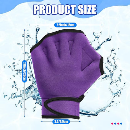 Sumind 2 Pairs Swimming Gloves Aquatic Training Gloves Neoprene Mittens Webbed Fitness Water Aerobics Resistance Training for Women Men Swimming Diving(Medium,Light Blue, Purple)