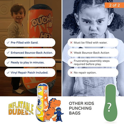 INFLATABLE DUDES Target Bags -Kids Punching Bag | Already Filled with Sand| Bop Bag | Premium Inflatable Toy | Punching Bag for Kids | Enhanced Bounce-Back Action! | Indoor Outdoor -Party Games