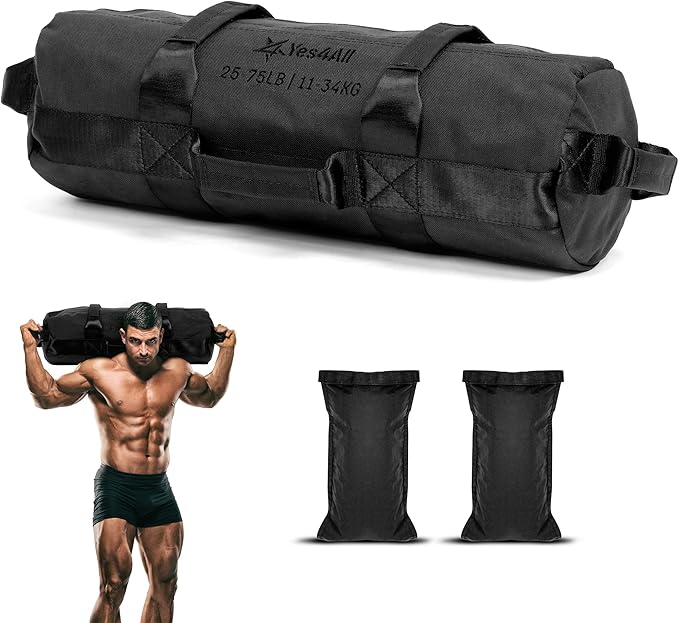 Yes4All Sandbags for Working Out, Adjustable Sand Bags for Weight Training with Handles, Multiple Colors & Sizes 5-200lbs