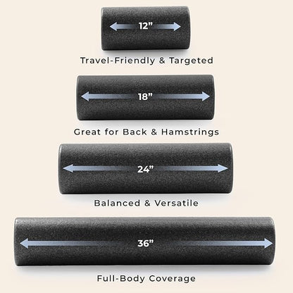 Sunny Health & Fitness High-Density Foam Roller 12" to 36", for Stretching & Muscle Recovery – Black, Blue, Pink