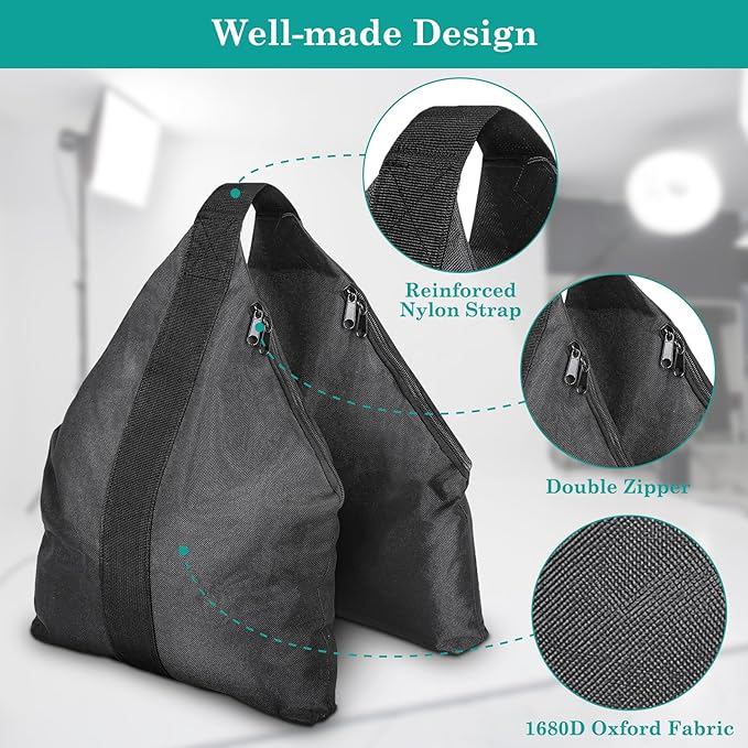 120LB Set of 2 Heavy Duty Sandbag Weights for Photography Light Stands, Weighted Sand Bags for Backdrop Supports, Pop-Up Canopy Tents, Tripods & Outdoor Equipment, Secure Base for Windy Condition