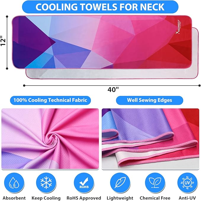 SYOURSELF Cooling Towel, Cooling Towels for Neck,40" x 12"Ice Towel for Instant Cooling Relief, Soft Breathable Chilly Towel, Perfect Yoga, Golf, Sports(Geo)