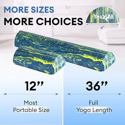 Yes4All EVA Firm Foam Roller for Stretching, Half Yoga Back Roller for Muscle Massage for Pilates, Yoga, Balance & Core Exercises - 12/36 inches