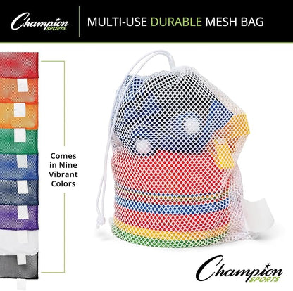 Champion Sports Mesh Equipment Bag – Heavy-Duty Nylon Drawstring Bag with Lock & ID Tag, Breathable Storage Sack for Balls, Swim Gear, Laundry & Toys, Multiple Sizes & Colors