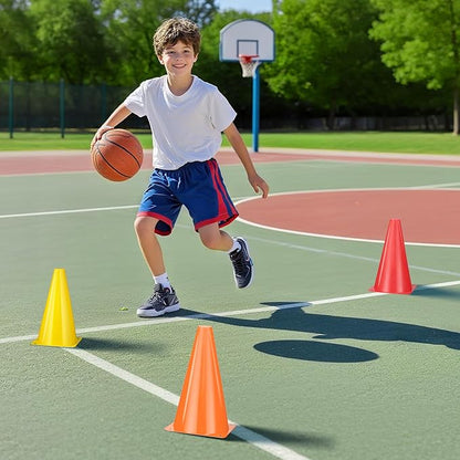 24pcs Cones 9 Inch Soccer Cones and Plastic Traffic Cones, Durable Cones for Sports Training, Ideal for Soccer, Basketball, Football, Skating, and Agility Drills Practice