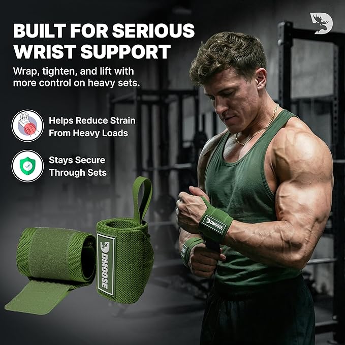 DMoose Fitness Wrist Wraps for Weightlifting 18" - Heavy Duty Gym Wrap with Hand Thumb Loop for Support & Pain Relief, USPA Approved Powerlifting, Weight Lifting Wrist Straps for Men & Women Work Out