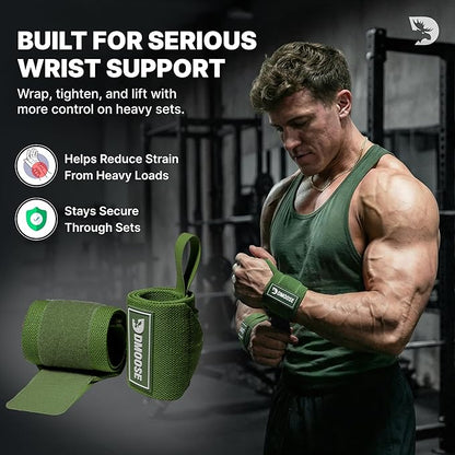 DMoose Fitness Wrist Wraps for Weightlifting 18" - Heavy Duty Gym Wrap with Hand Thumb Loop for Support & Pain Relief, USPA Approved Powerlifting, Weight Lifting Wrist Straps for Men & Women Work Out
