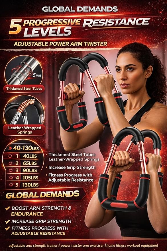 Arm Twister Power Trainer Adjustable Chest Expander Bar – Detachable Spring Arm Exerciser for Chest, Shoulders & Forearms – Upper Body Strength Trainer Home Gym Workout Equipment for Men & Women