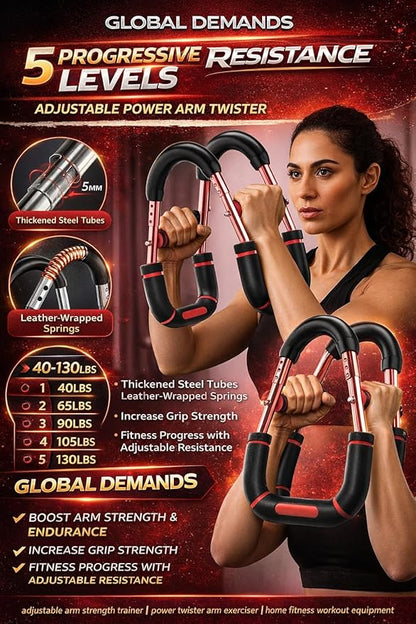 Arm Twister Power Trainer Adjustable Chest Expander Bar – Detachable Spring Arm Exerciser for Chest, Shoulders & Forearms – Upper Body Strength Trainer Home Gym Workout Equipment for Men & Women