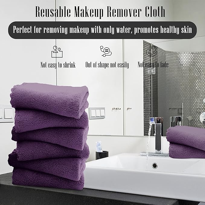 TENSTARS 12 Pack Premium Washcloths Set - Quick Drying- Soft Microfiber Coral Velvet Highly Absorbent Wash Clothes - Multipurpose Use as Bath, Spa, Facial, Fingertip Towel (Grape Purple)