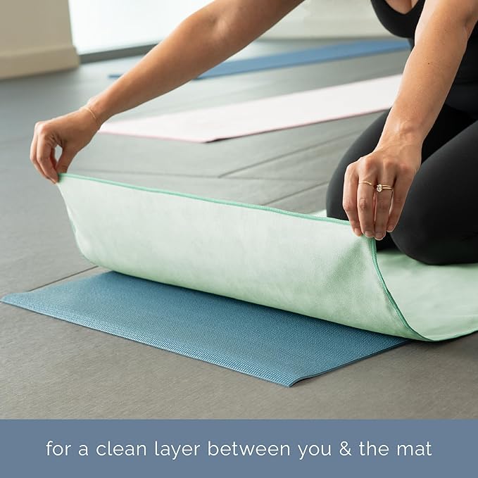 S&T INC. Yoga Mat Towel, Quick Dry Towel, Soft and Absorbent for Gym, Pilates, and Hot Yoga Mat, 2 Pack, 26.5 inches x 72 inches, Microfiber, Blue & Sage Green