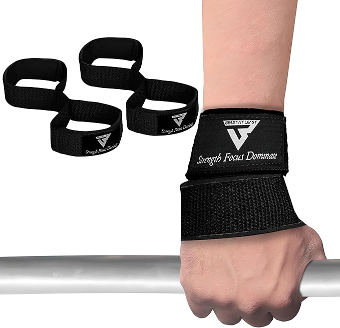 Weight Lifting Straps Figure 8, Anti Slip Strap with cuffs wrist Support for Gym Workout Deadlift Powerlifting Bodybuilding Weightlifting, Fitness Strength Training, Hand Bar Grip for Men