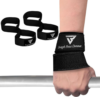 Weight Lifting Straps Figure 8, Anti Slip Strap with cuffs wrist Support for Gym Workout Deadlift Powerlifting Bodybuilding Weightlifting, Fitness Strength Training, Hand Bar Grip for Men