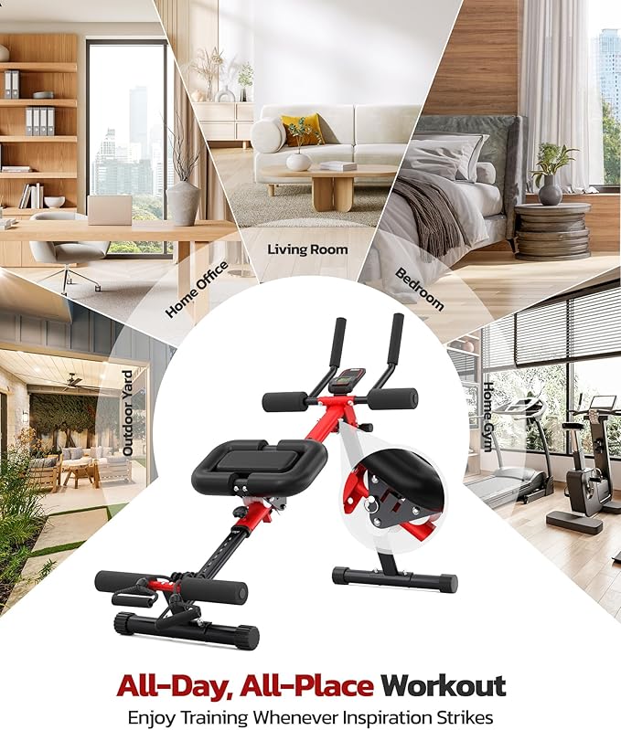 Yoleo 2 in 1 Ab & Rowing Machines for Home, Foldable Ab Workout Equipment, Ab Trainer Machine for Stomach Workout, Ab Crunch Machine with Foam Support,7-Length Adjustable Ab Machine for Home Exercise