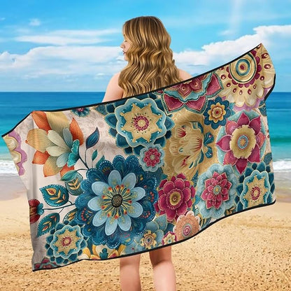 Bulopur Boho Mandala Beach Towel Soft Sand Free Sweatproof Car Seat Cover Towel for Yoga Mat Non-Slip Breathable Washable Sweat Towels Fits for SUV Sedan Truck