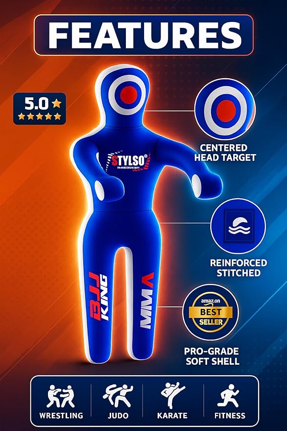 Unfilled Grappling Dummy – Adult Life Size Wrestling & BJJ Training Dummy, MMA Jiu Jitsu Judo Takedown & Throwing Practice, Heavy-Duty Triple-Stitched Canvas Submission Dummy