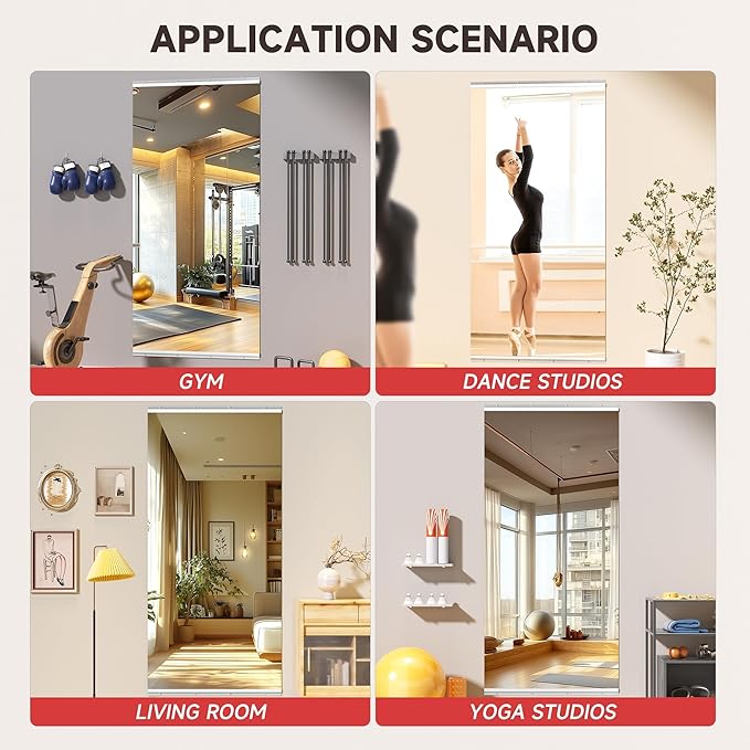 83"x40" One-Piece Home Gym Mirror, Oversized Full Body Wall Mounted Fitness Mirror, 4MM Professional Grade Tempered Glass for Yoga, Studio with Complete Kit