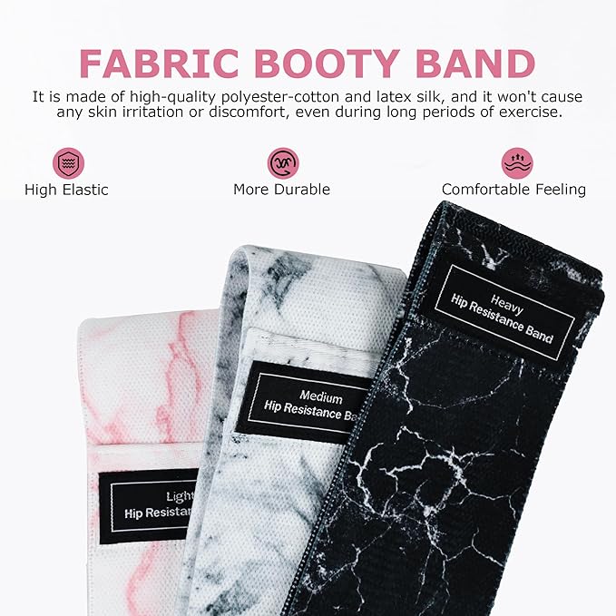 Booty Bands, 3 Levels Hip Bands, Polyester-Cotton and Latex Silk Workout Bands Resistance Bands for Home, Gym, Fitness, Pilates, Yoga (Pack of 3)