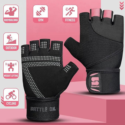 Weight Lifting Gloves with Wrist Wrap Support Padded Palm Protection Exercise Gym Workout Gloves Men & Women Training Fitness Weightlifting Bodybuilding,E9