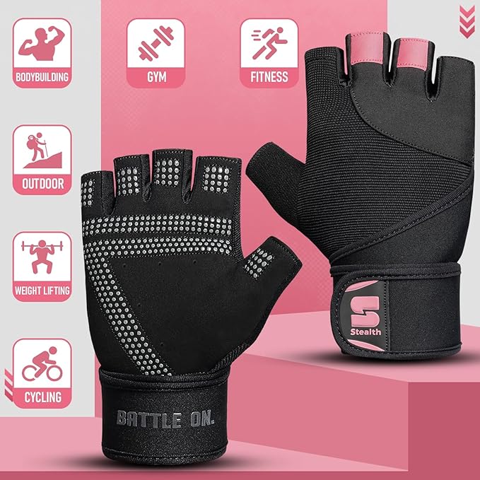 Weight Lifting Gloves with Wrist Wrap Support Padded Palm Protection Exercise Gym Workout Gloves Men & Women Training Fitness Weightlifting Bodybuilding,E9