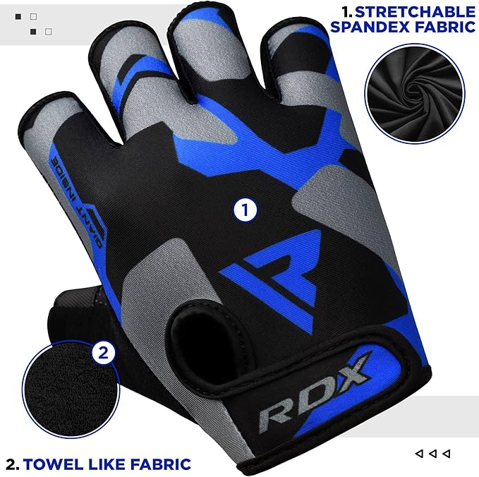 RDX Weight Lifting Gloves Gym Fitness Workout, Anti Slip Padded Palm Elasticated Strength Training Equipment Men Women Half Finger Exercise Bodybuilding Calisthenics Cycling Rowing Climbing