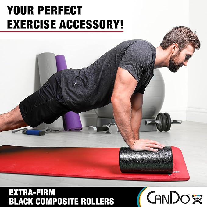 CanDo Black Composite High-Density Foam Rollers for Muscle Restoration Massage Therapy Sport Recovery and Physical Therapy 6" x 12" Round