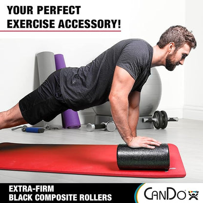 CanDo Black Composite High-Density Foam Rollers for Muscle Restoration Massage Therapy Sport Recovery and Physical Therapy 6" x 12" Round