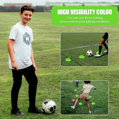15pcs Soccer Cones for Sports Training, Mini Football Cones Flexible Agility Sports Cones Training Cones for Football Basketball Running Drills Sports Games Field Cone Markers Kids Practice (Green)