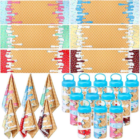 12 Pack Ice Cream Drip Baseball Cooling Towels for Boys, Ice Cream Print Sports Towels with Bags, 40"x12" Breathable Chilly Towel, Colorful Summer Microfiber Towel for Sport Team Gift Beach