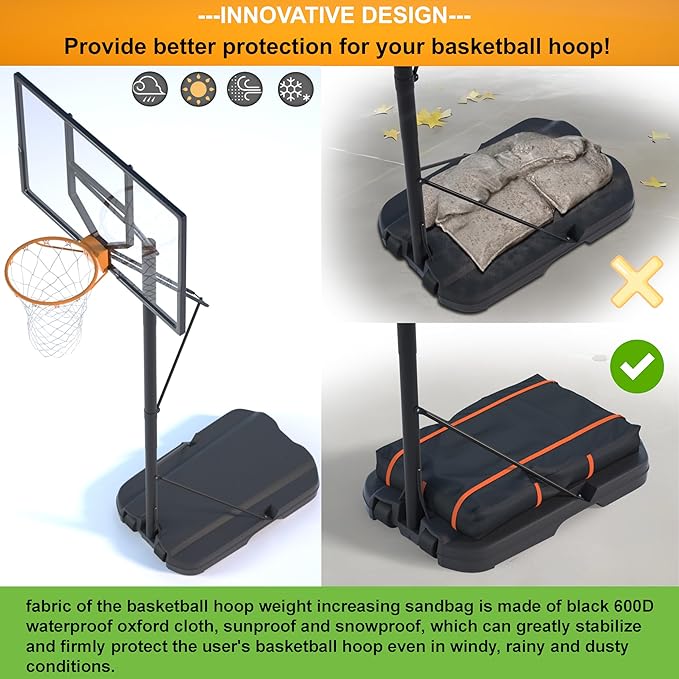 Basketball Hoop Sandbag - Heavy Duty Weighted Bottom Anchor for Basketball Hoops -600DOxford Fabric Waterproof Dustproof, Windproof, L35.4 xW23.6 xH5.1，Only Bag.