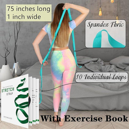 Scotamalone Stretching Strap Yoga Strap Physical Therapy for Home Workout, Exercise, Pilates and Gymnastics, 10 Loops Non-Elastic Stretch Bands with Aesthetic Packaging for Women & Men