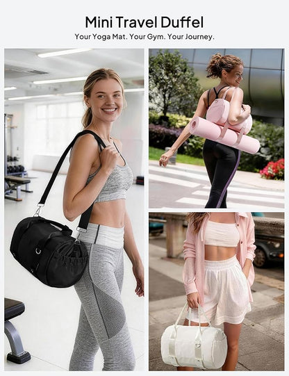 TOPEAST Small Gym Bag for Women with Yoga Mat Holder, Small Sports Duffle Bag Mini Gym Tote Bag with Water Bottle Pocket & Coin Purse for Weekender Travel Dance Workout, Beige