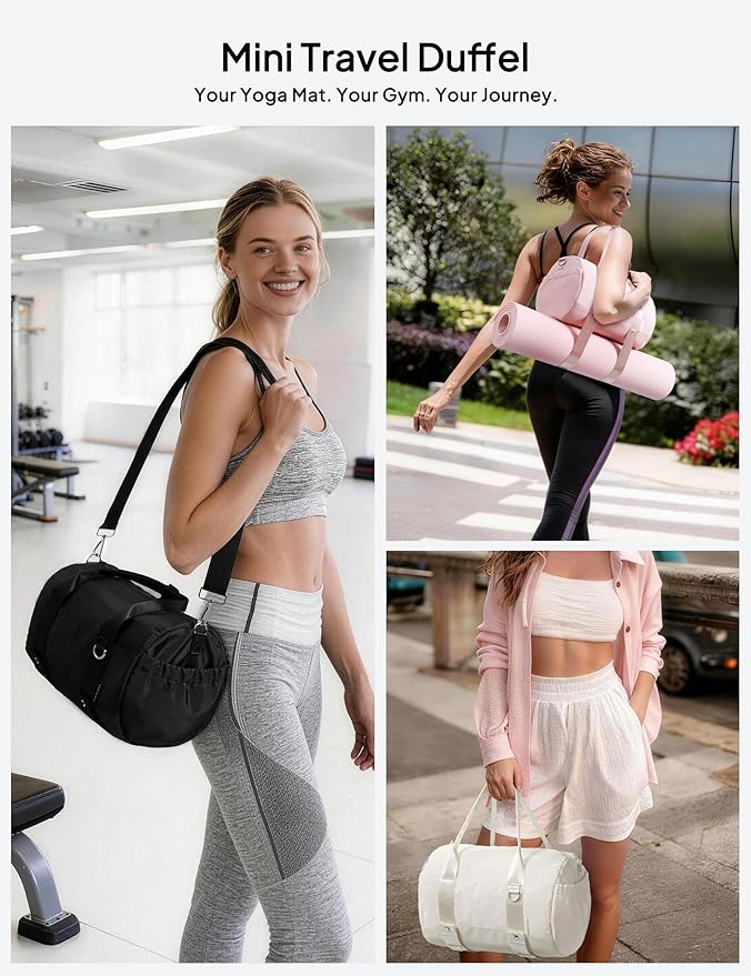 TOPEAST Small Gym Bag for Women, Mini Sports Yoga Bag Gym Tote Bag with Yoga Mat Holder, Small Sports Duffle Bag with Water Bottle Pocket & Wet Pocket for Travel Dance Workout, Black