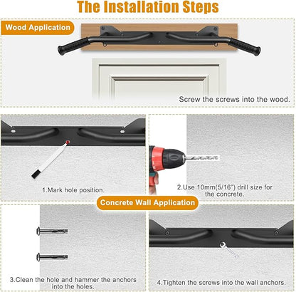 Kipika Heavy Duty Wall Mounted Doorway Pull Up Bar, Multifunctional Chin Up Bar, Portable Fitness Door Bar, Body Workout Home Gym System