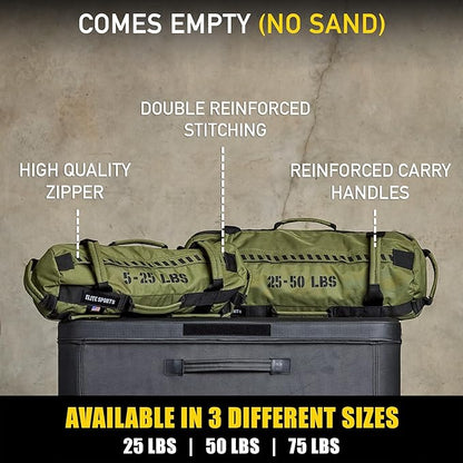 Elite Sports Workout Sandbag for Versatile, Intensive Core Muscles Fitness, Strength Training with Strategic Handle Placement (Unfilled)