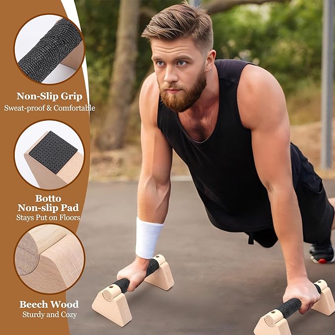 2Pcs Parallettes Bar Multifunctional Wooden Calisthenics Bar Pushup Handles for Strength Training