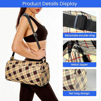 C&F BOGMOST Small Gym Bag for Women & Men,Small Lightweight Duffel Bag Carry On Bags Mini Duffel Travel Bag Waterproof Sports Bags for Workout/Sport/Trave,Line Grid